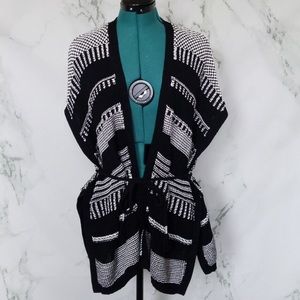 IKKS Women Black & White Belted Poncho